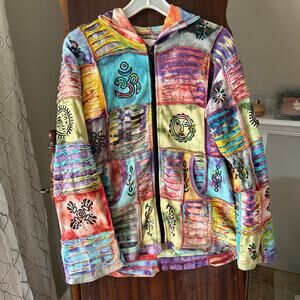 Vintage Y2K The Collection Royal Women’s Medium Patchwork Long Zip Hoodie Jacket